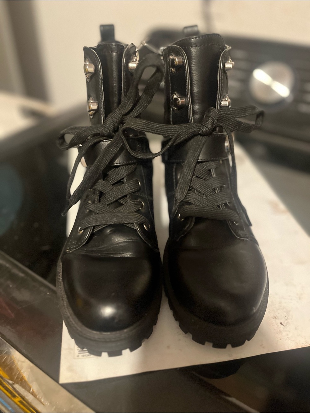 Calvin Klein Black Lace-Up Combat Ankle Boots